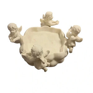 Partylite Pillar‎ Candle Holder White Porcelain Bisque Circle of Angels (P7446)